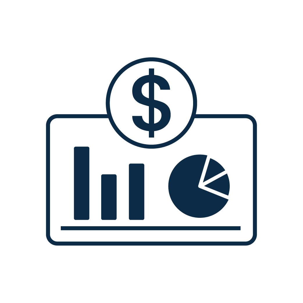 finance metrics icon - screen with money symbol and charts